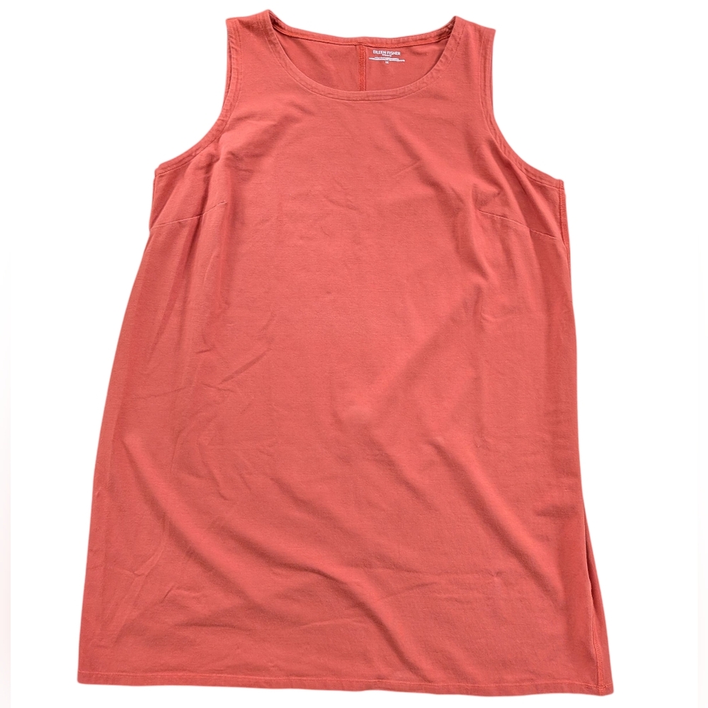 Eileen Fisher Organic Cotton Stretch Jersey Dress Sz 1X Rust Red USA Made